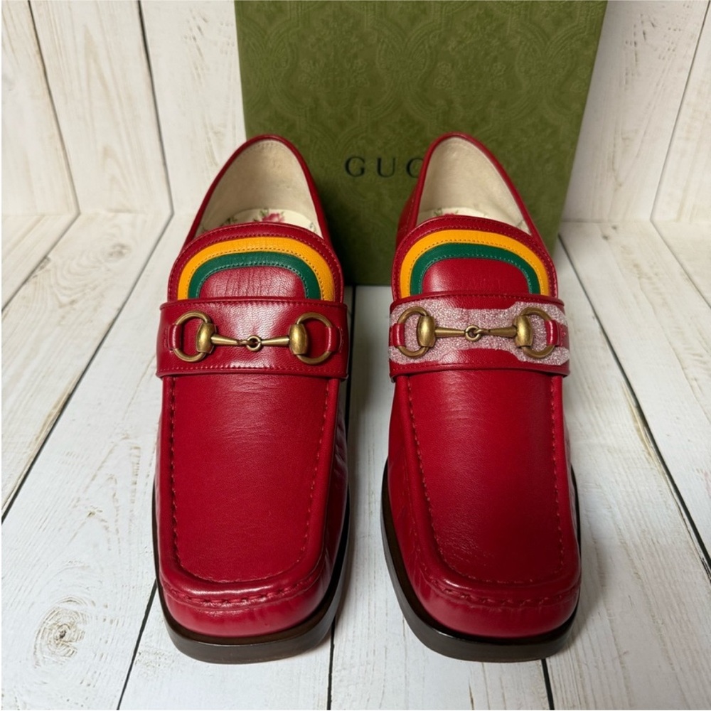 Gucci Red Leather Vegas Loafers Heels Pumps 39.5 - Picture 5 of 14
